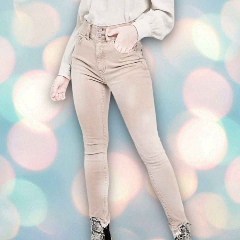 Free People “We The Free” Women’s Raw Hem Beige Cream Skinny Denim Jeans 27 - Picture 1 of 6